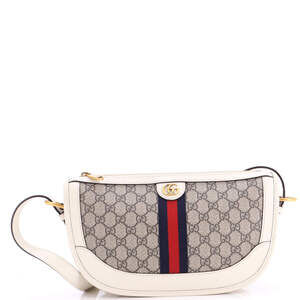 Gucci Large Ophidia Curved Zip Shoulder Bag GG Coated Canvas with Leather